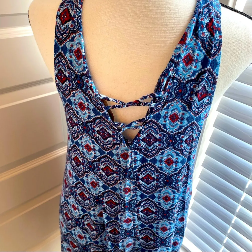 Soulmates || Blue/red/white print sleeveless tunic top - Image 3