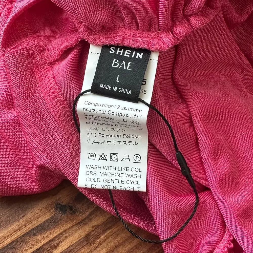 SheIn Womens Bae Pink Barbiecore Ruched Bodycon Midi Sleeveless Dress Size Large - Image 4