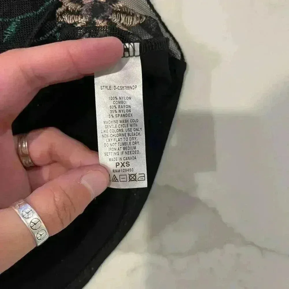 Como Vintage Sheer Black Floral Embroidered Top Women's XS Mesh Front Sexy Cute - Image 6