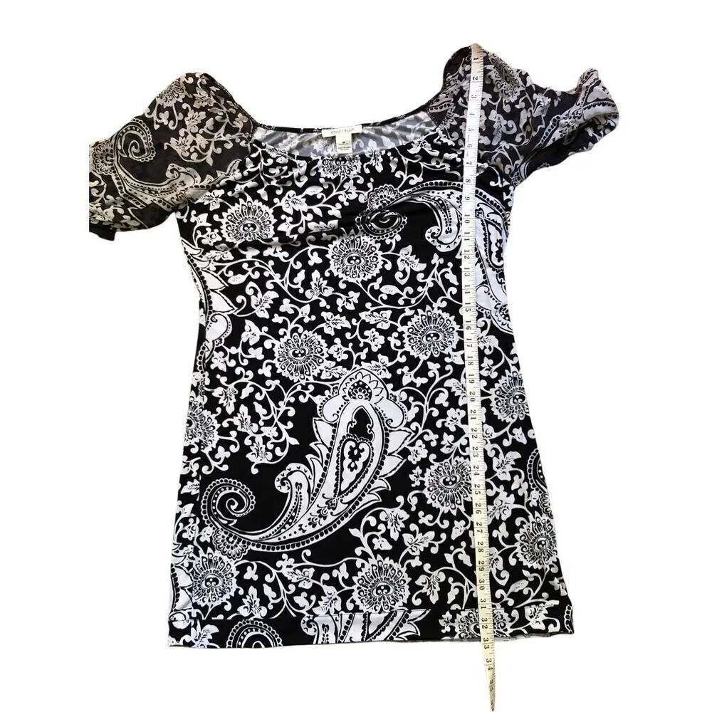 White House Black Market Black & White Paisley Dress with Sheer silk sleeves siz - Image 7