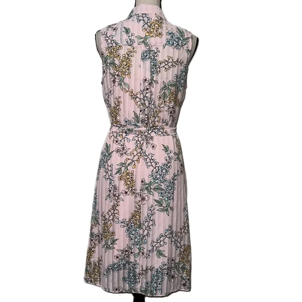 Nanette Lepore size 8 dress vintage apricot 158-9 print lined pleated floral tie - Image 2