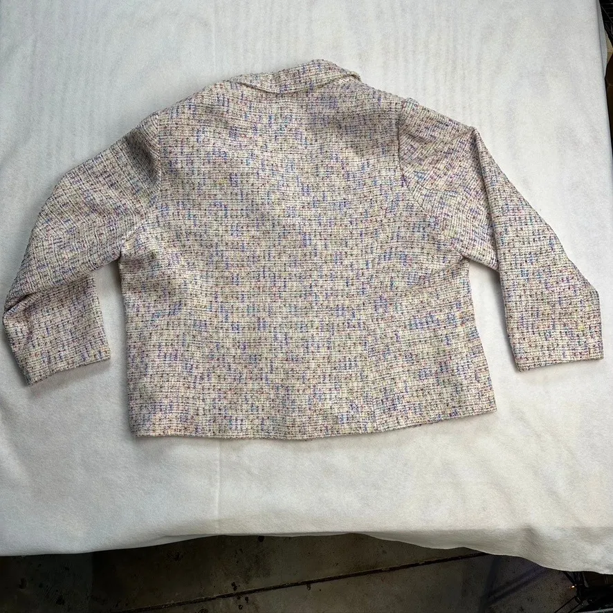 Lane‎ Bryant Women's Tweed Blazer Jacket Pink Purple Size 28 Floral Brooch New - Image 10