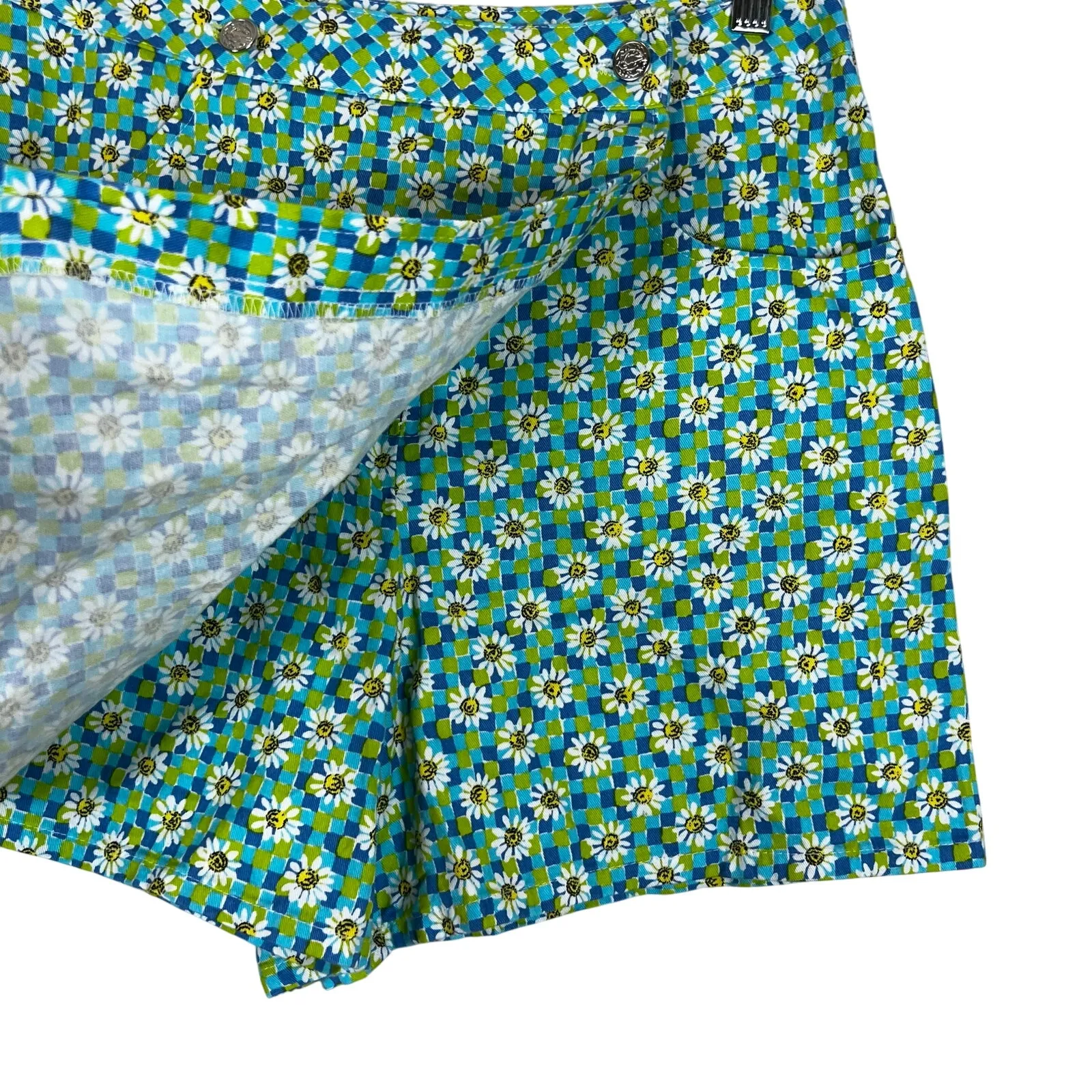 IN San Francisco Skort Womens M Green Blue Daisy Floral Retro Cottagecore Y2K - Image 3