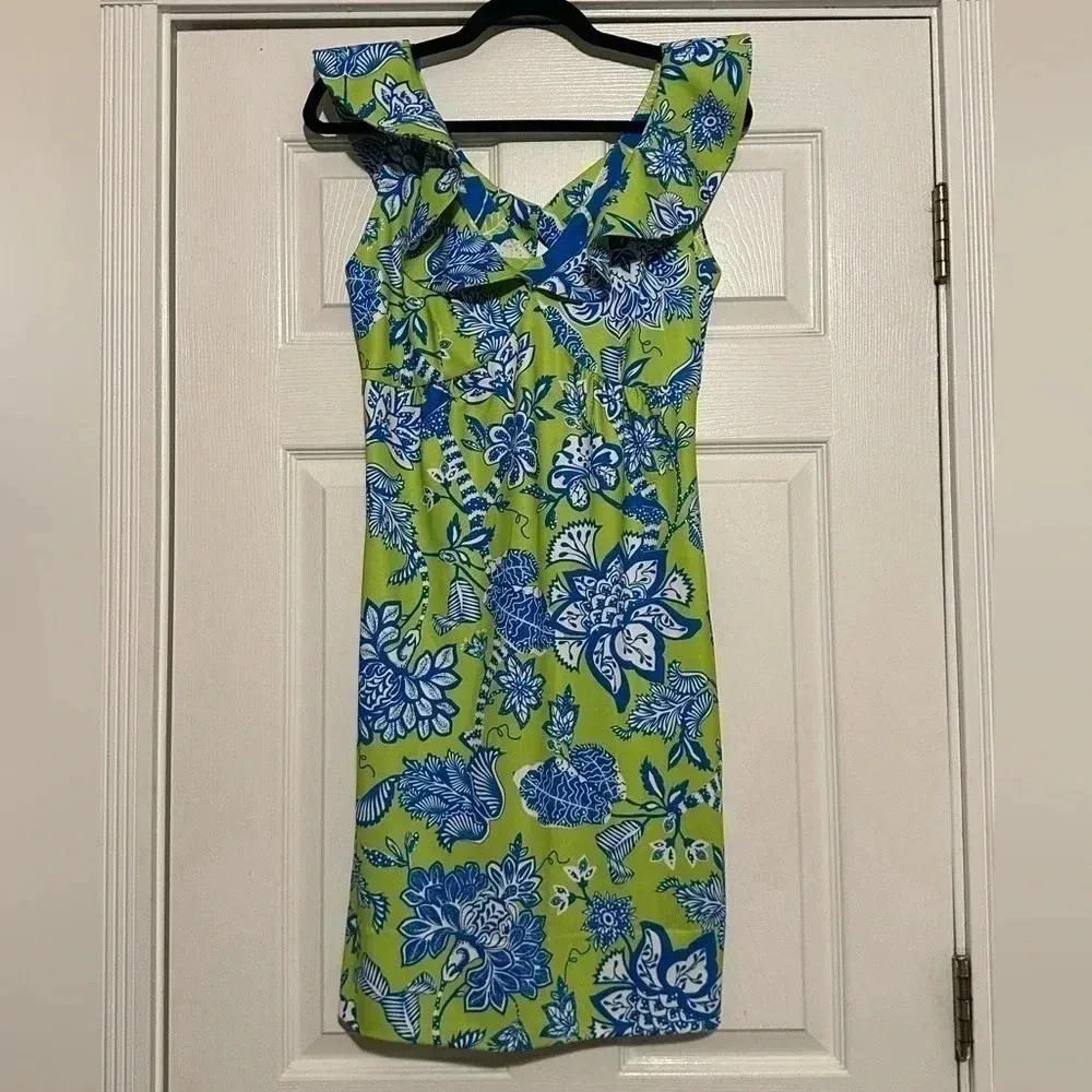 Gretchen Scott Jersey Fling Fantasy Ruffle Dress Pockets Lime Women’s XS Green - Image 2