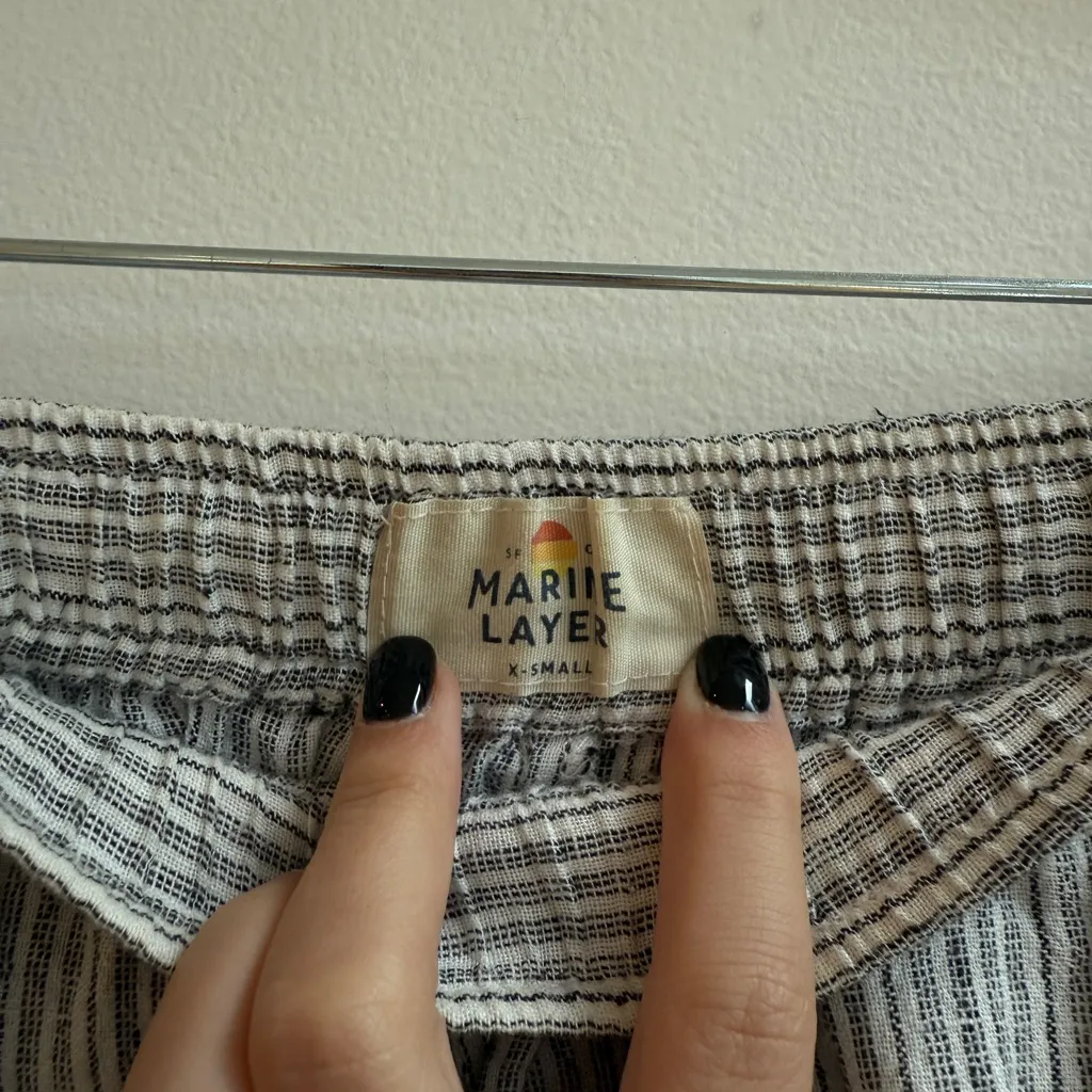 Marine Layer Linen Blend Pull On Striped Pants Tie Waist Drawstring White Grey - Image 2