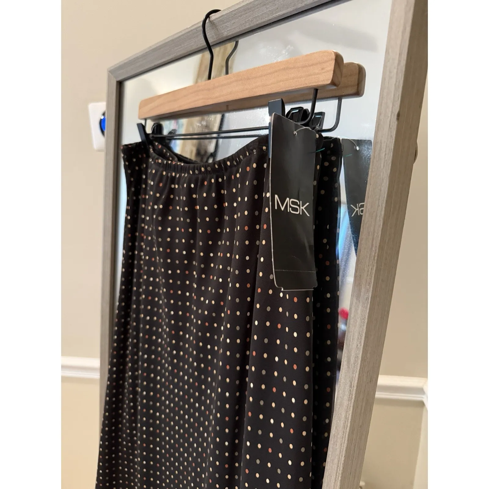MSK NWT $109 Black White Polka Dot Pleated Midi Skirt Size 12 | Lined A - Image 5