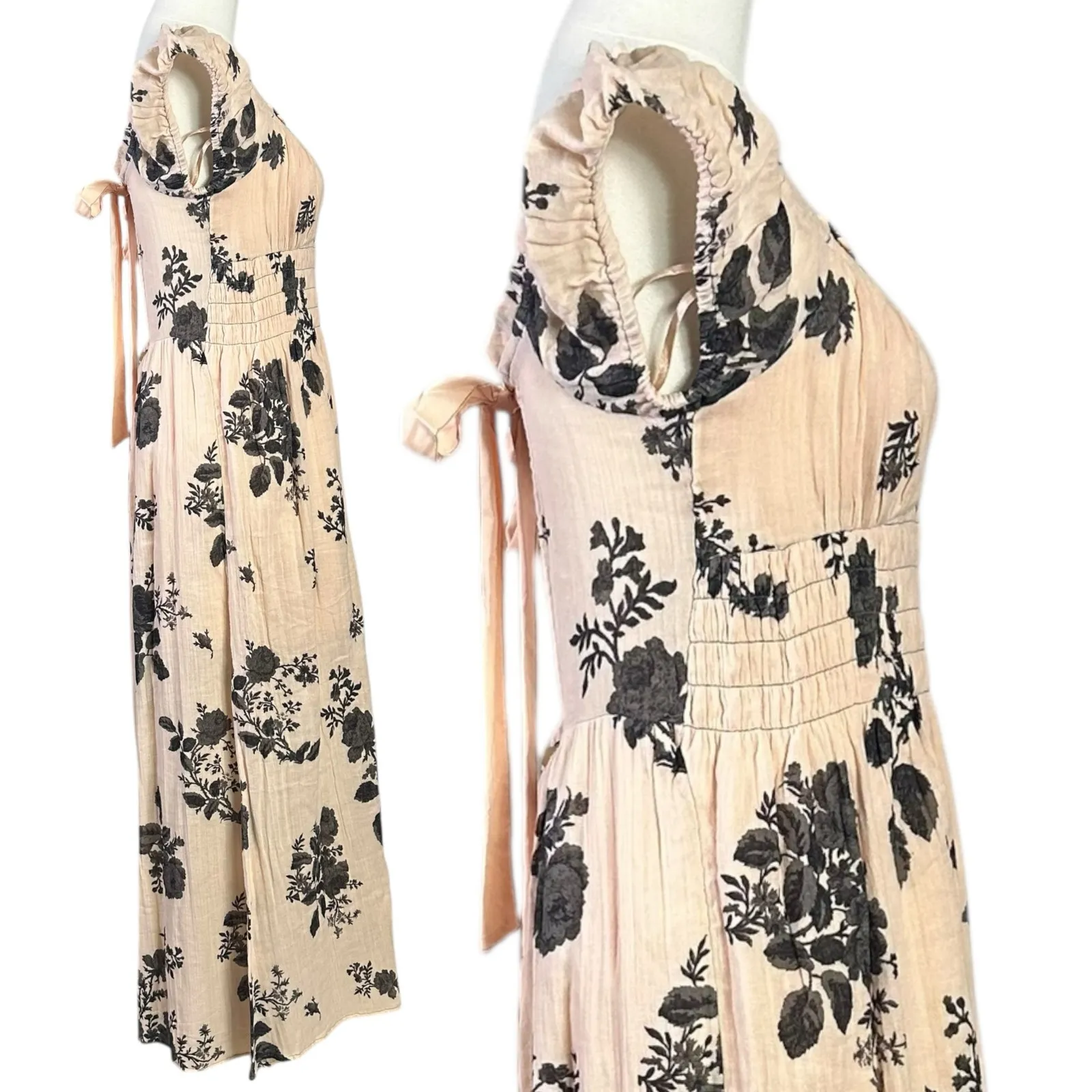 Free People Dainty Bohemian Gauze Forget Me Not Floral Midi Dress Blush Medium - Image 10