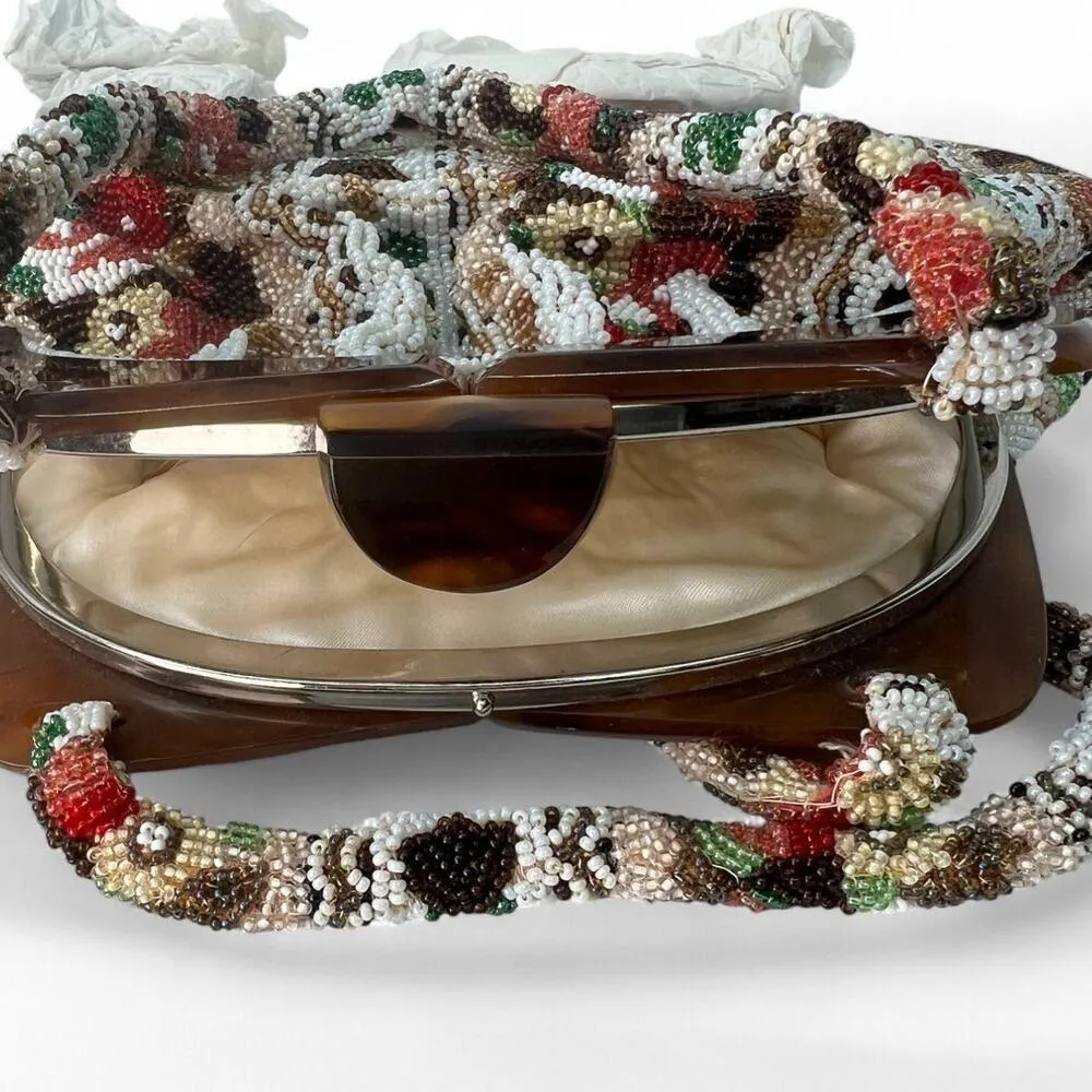 Vintage Antique 1930's Artisan Hand Beaded Top Handle Purse Bag Bakelite Clasp - Image 6