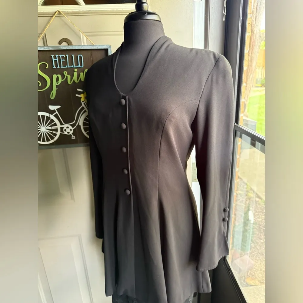 Vintage 90s Liz Claiborne Dresses black long sleeve lace hem dress, size 10 - Image 10