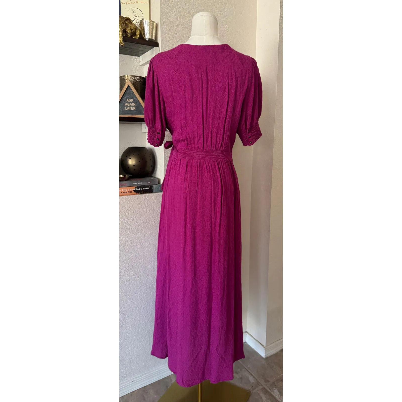 Maeve Anthropologie Breanna Faux Wrap Midi Dress in Raspberry Size 10 EUC Pink - Image 6