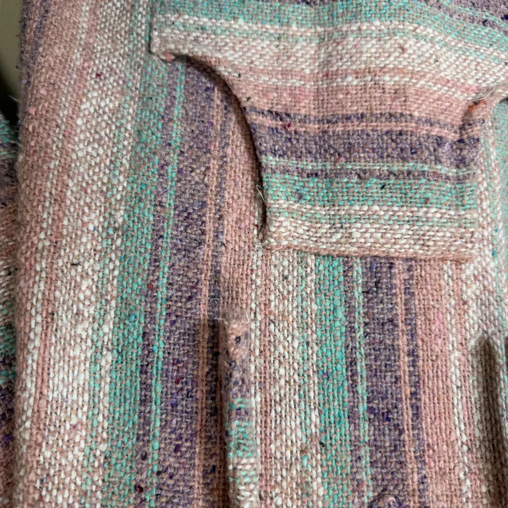 Mexican Baja Hoodie Drug Rug Pink Purple Striped Poncho Hippie Boho S Surfer - Image 4