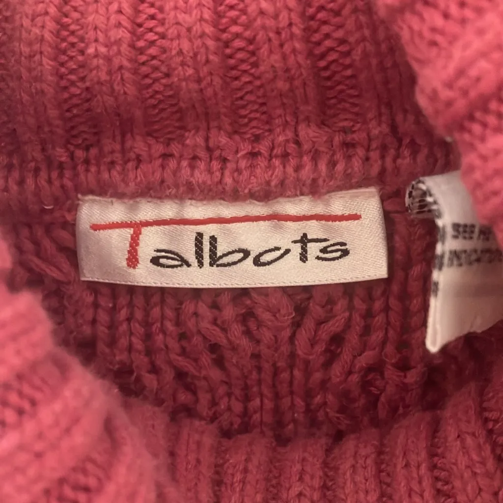FINAL MARKDOWN Talbots Cozy dusty Pink Cable Knit Turtleneck Sweater medium - Image 3