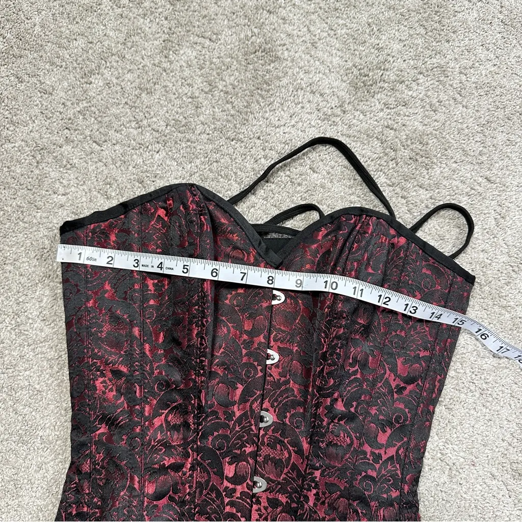 Corset Story Women’s Long Red Brocade Pattern Corset With Hip Gores in Red 22 Black Size undefined - Image 17