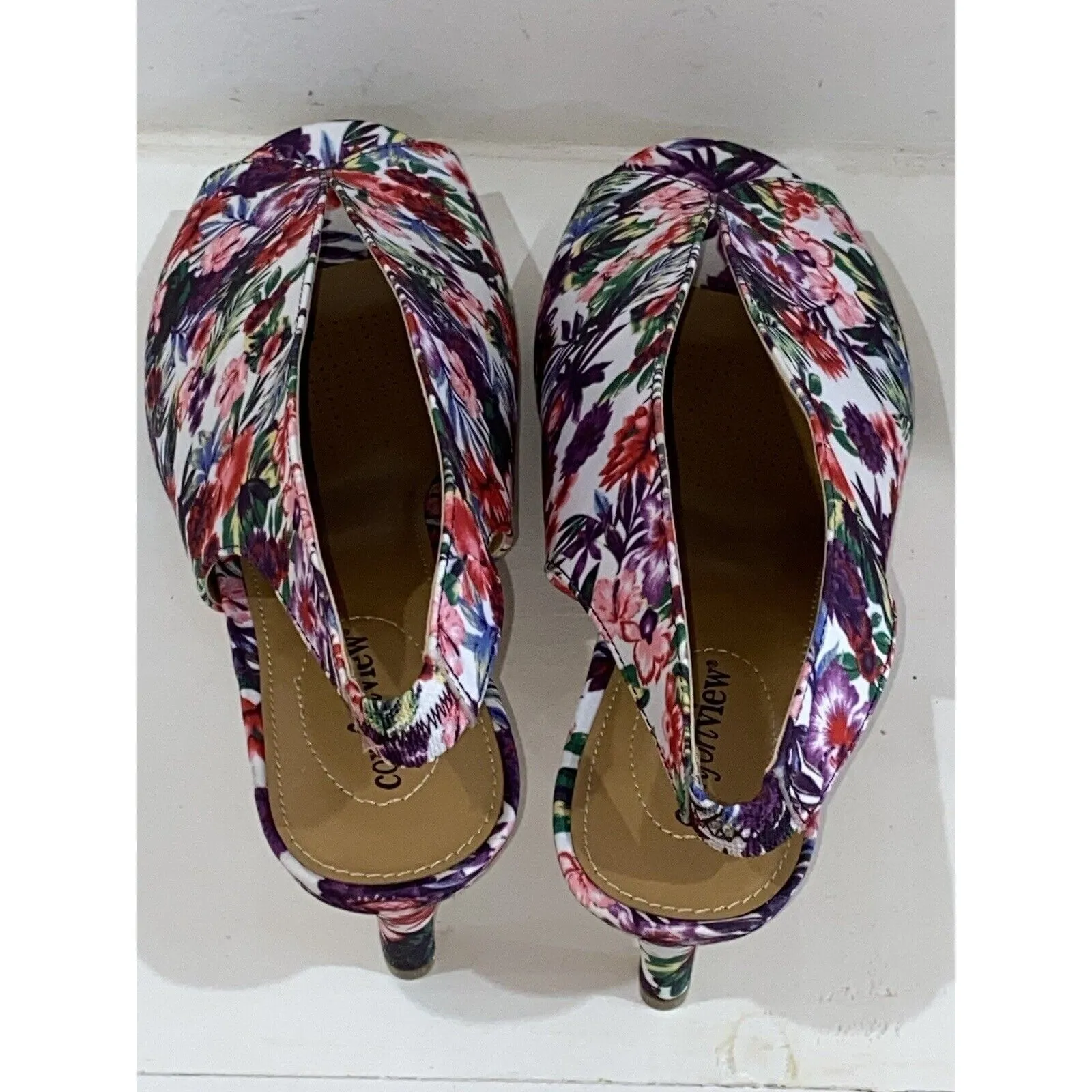 Comfortview Kitten Heels Floral Peep Toe Sling Back Pumps NEW Women's size 12W - Image 6