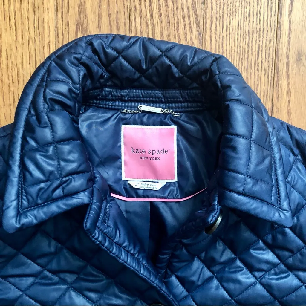 Kate Spade Quilted Puffer Mid-Length Pockets Deep Navy Jacket Women’s Size M - Image 3