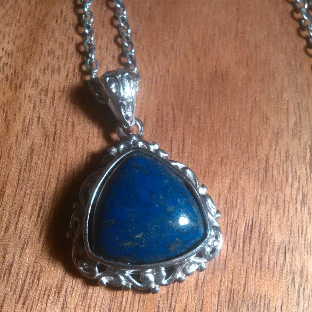 Lapis Lazuli Solitaire Copper Pendant Stainless Steel Necklace - Image 4