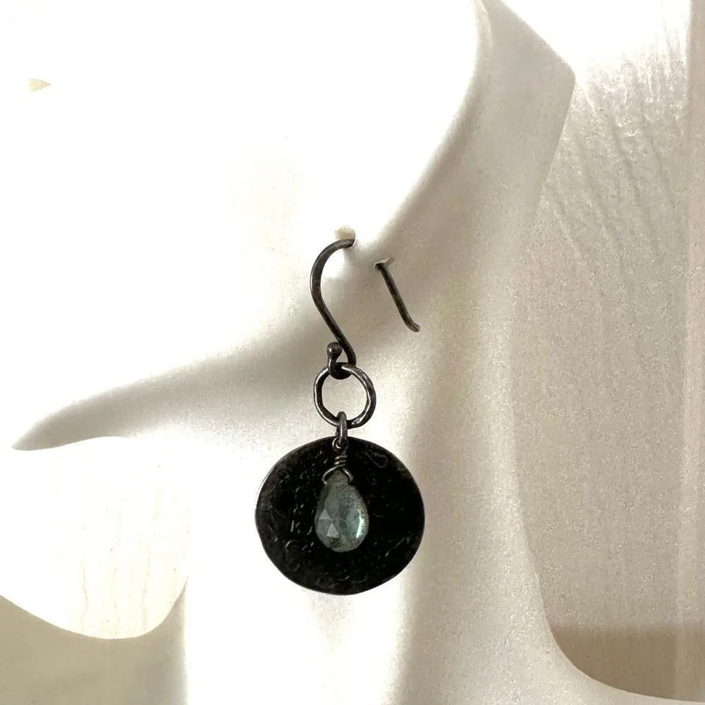 Sterling silver labradorite ancient riviera coin earrings - Image 12