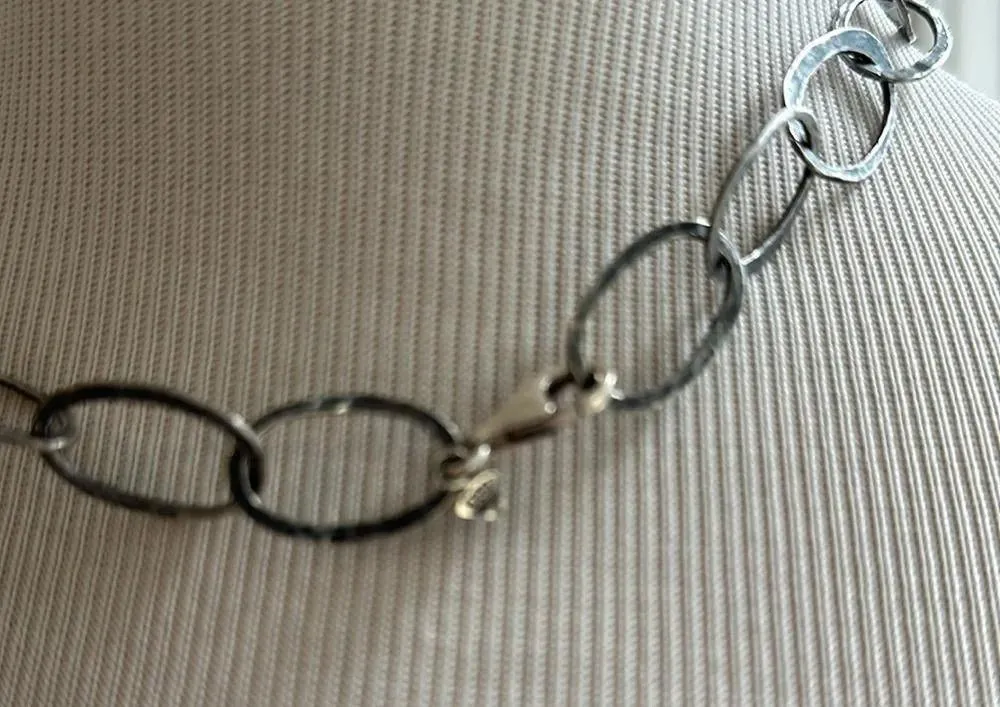 Silpada Hammered Oval Link Oxidized Sterling Silver Necklace, Like New - Image 3
