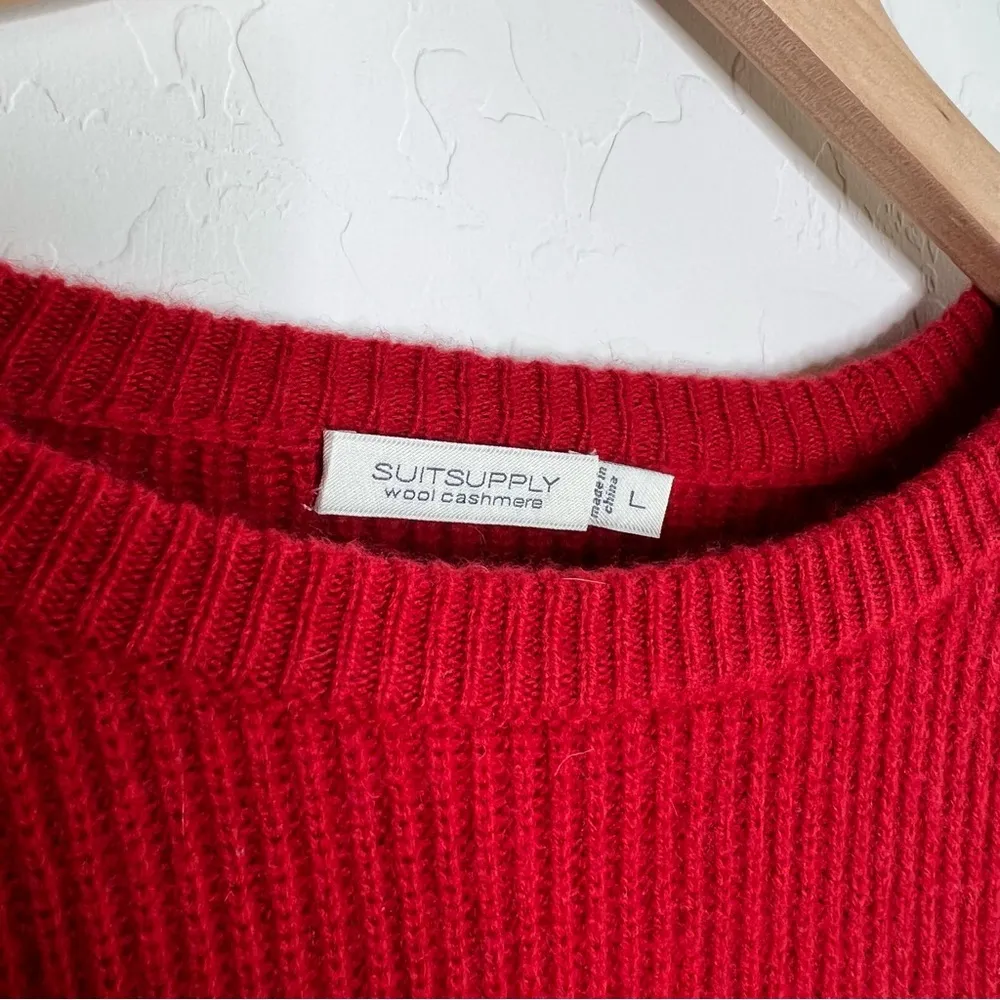 SUITSUPPLY Wool Cashmere Red Knit Sweater Size L - Image 2