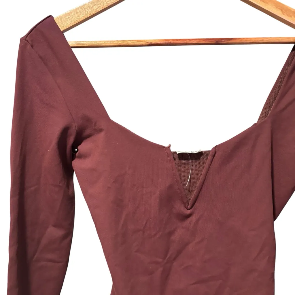 Free People Stars Alignment Burgundy/Brown V-wire Bodysuit Size XS - Image 3