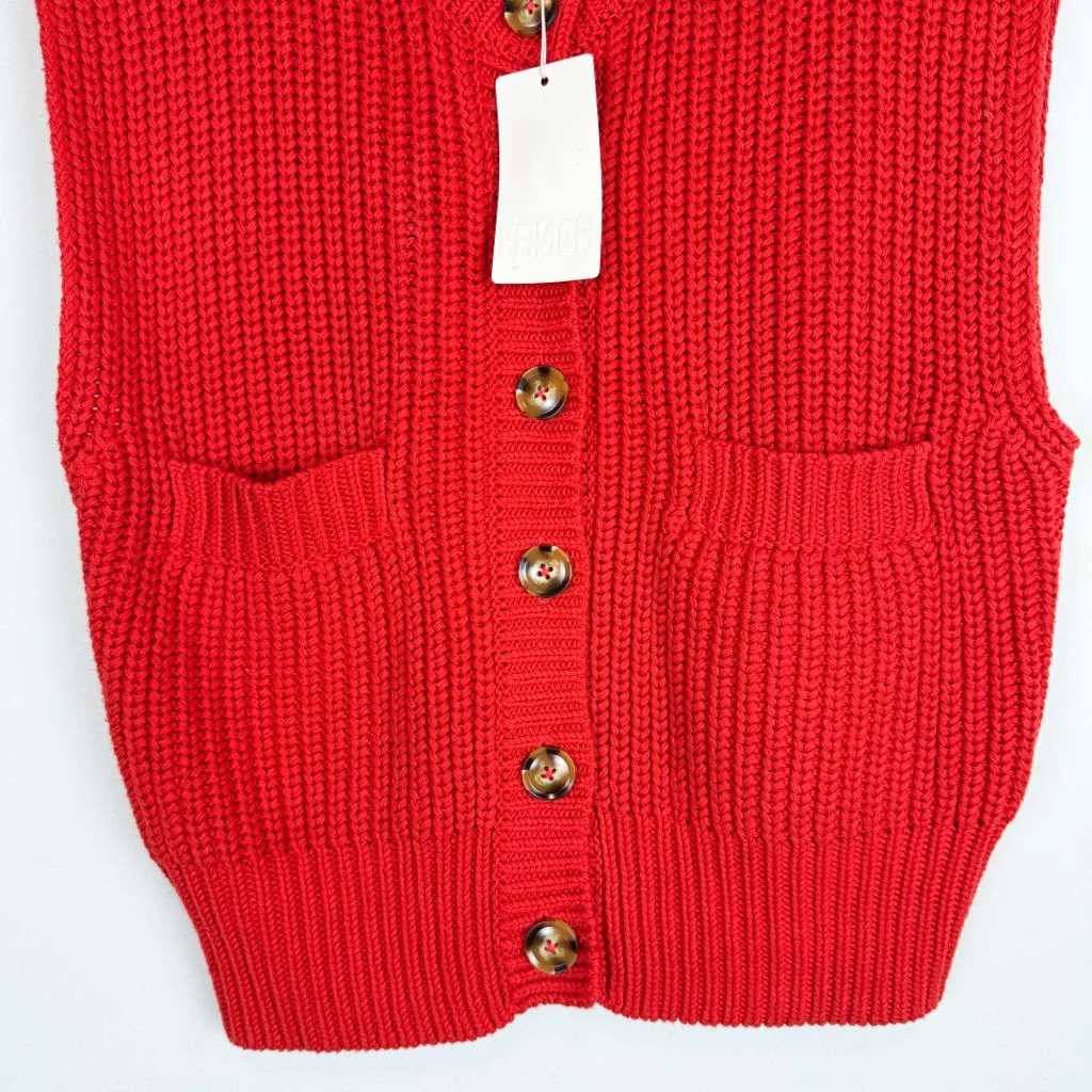 NWT FRNCH Carmele Chunky Knit Sweater Vest Sleeveless Cardigan Red Size Small - Image 6