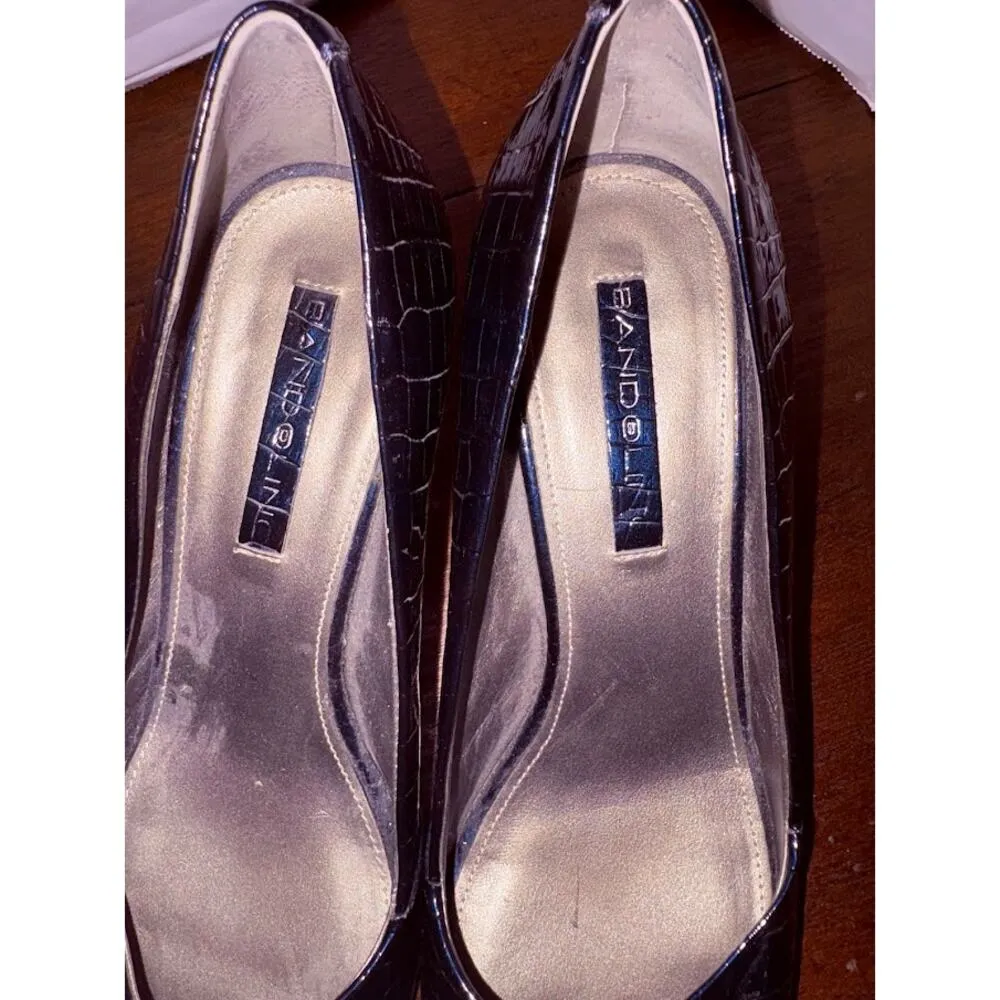 Bandolino Amoire Women Navy Snake Skin Open Toe Heel Shoe Size 7M - Image 7