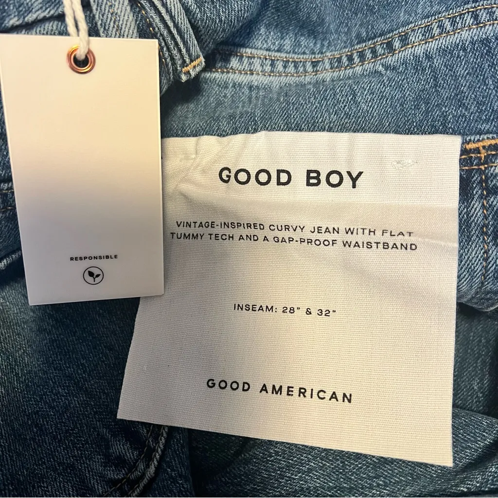 Good American jeans Good Boy Double Slit BLUE404 wash size 0/25 NWT button fly - Image 7