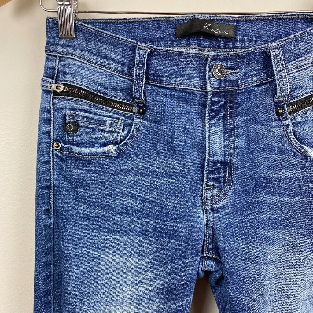 Kancan Skinny Jeans 25 Distressed Stretch Denim Medium Wash Blue Low Rise - Image 2