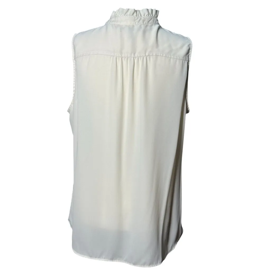 NEW Banana Republic Size PL Ruffle Front Collared Sleeveless Button Up Cream - Image 6