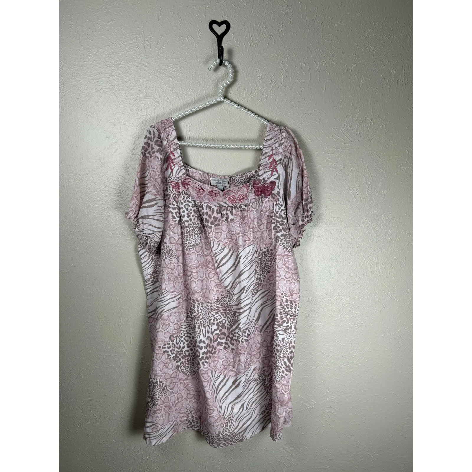 Johnny Was Jayla Square Neck Park Dress Size XL Pink Animal Print Embroidered - Image 2