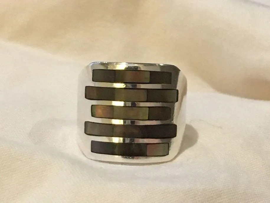 VINTAGE Abalone Sterling Silver Cigar Band Ring Sz 7-1/2 - Image 7