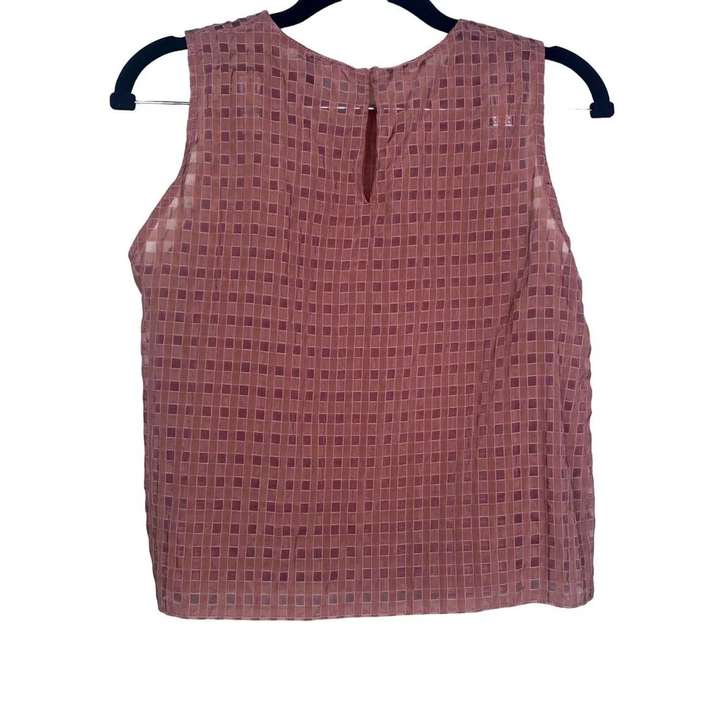 Zara Gingham Sleeveless Sheer Blouse Button Keyhole Back M Rose Pink #2980 - Image 5