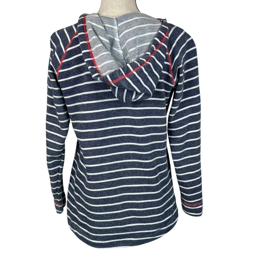 Columbia Small PFG Pullover Top Hooded Striped Stretch Long Sleeve Pocket V-Neck - Image 4