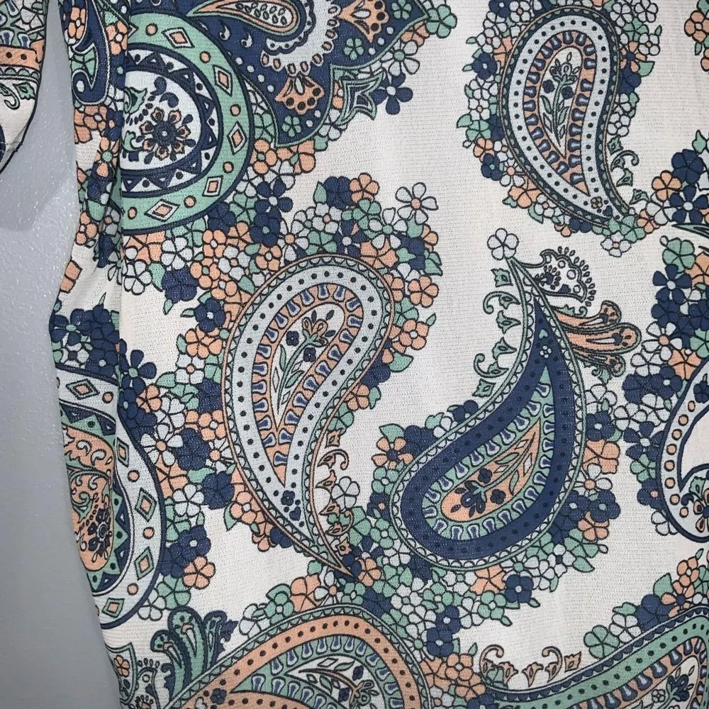 Jessica London Blue Green Multicolor Paisley Faux Wrap Short Sleeve Top 26/28 - Image 7