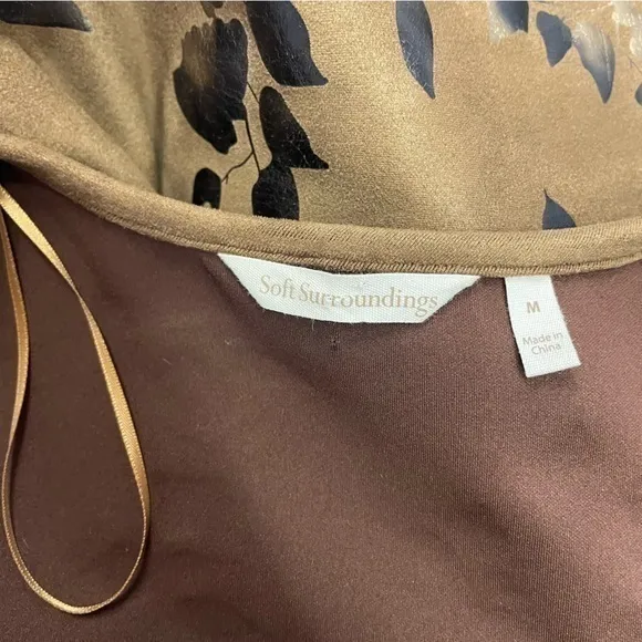 Soft Surroundings Brown Open Front Jacket Size M Long Sleeve Suede Floral - Image 3