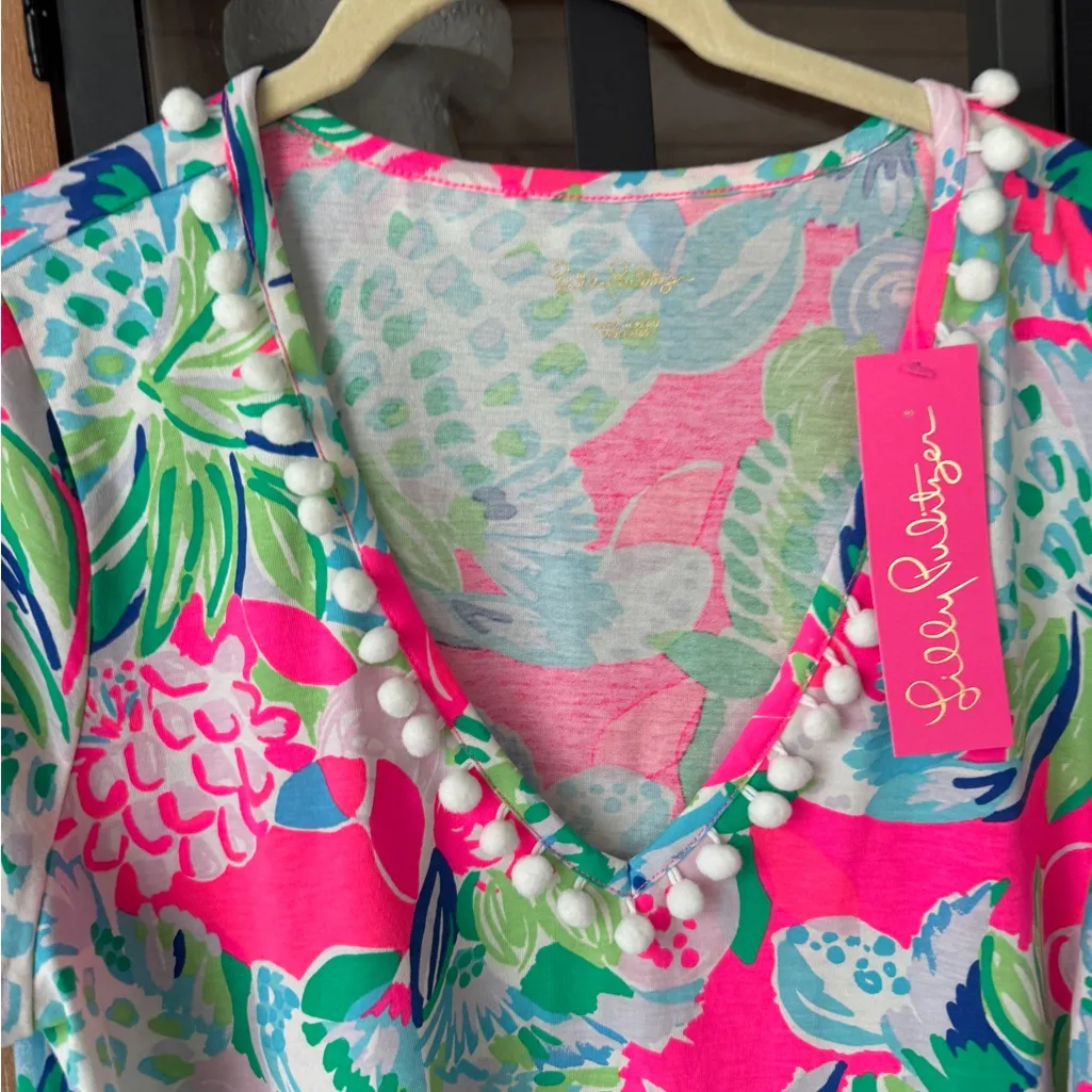 Lilly Pulitzer Etta VNeck Dress aline short sleeve colorful Raise The Bar pompom - Image 3