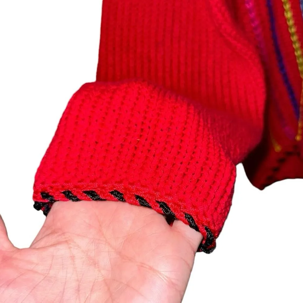 Lisa International Vintage Red Striped Colorful Button Down Sweater Cardigan Size M - Image 2