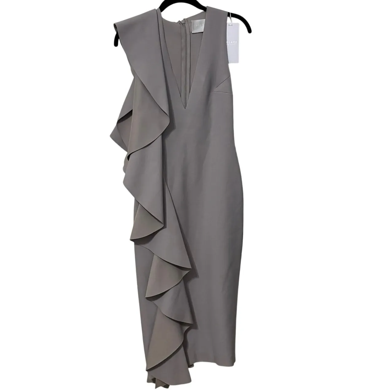 New Solace London NWT Gray Ceara Ruffle Midi Dress Size US 4 EU 36 - Image 4