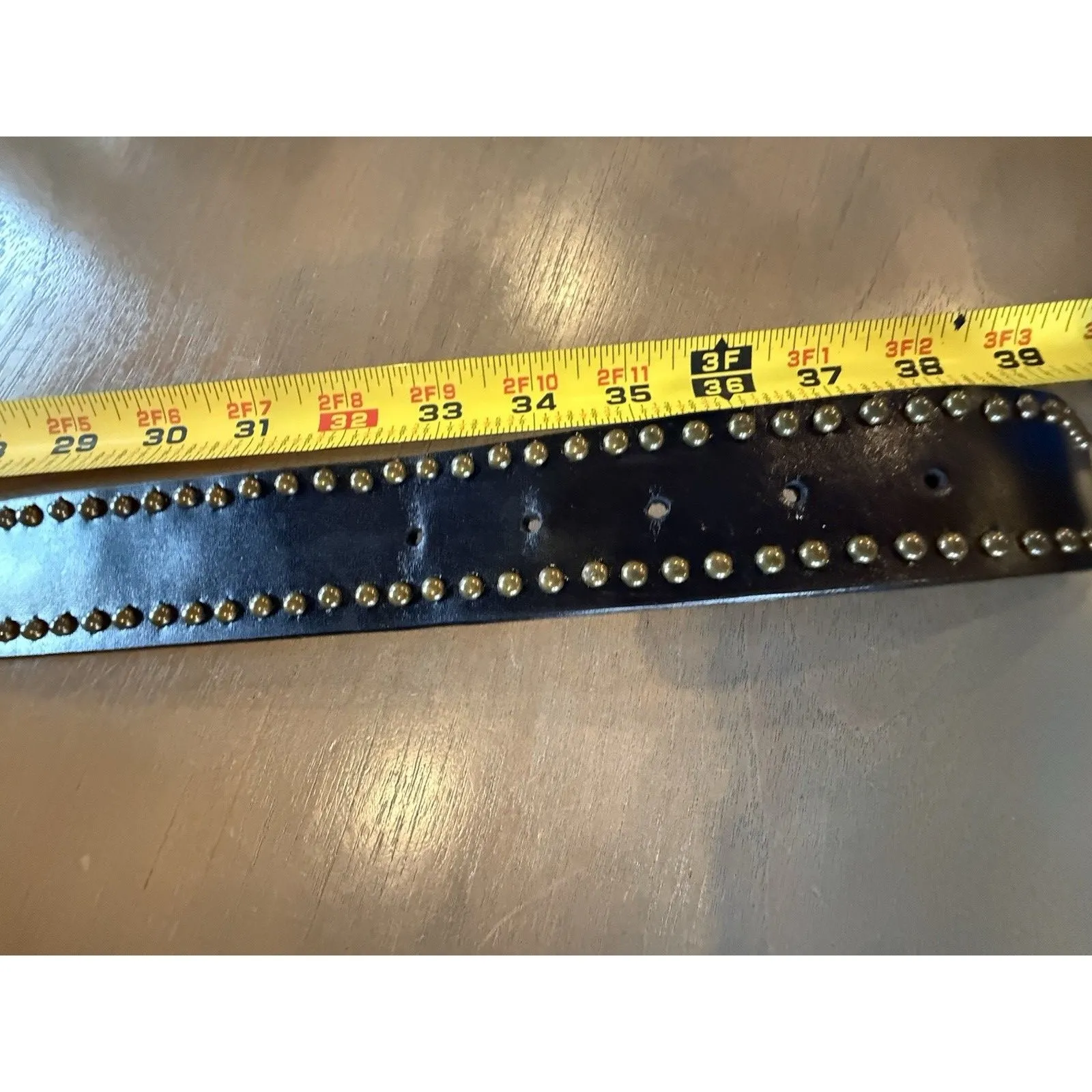 Gail Labelle Belt Leather Black Brass Studded Statement Buckle Large Vintage EUC - Image 7