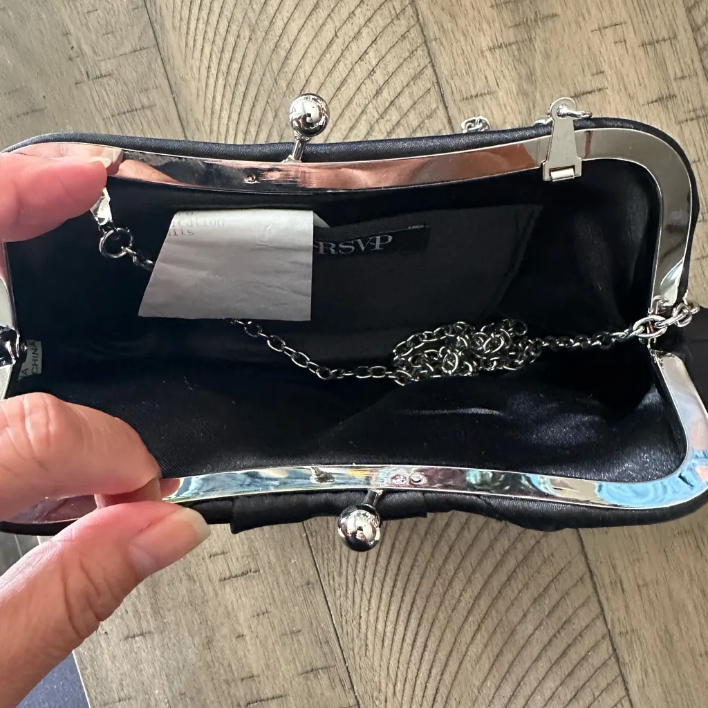 Chic Black Clutch with Silver Chain and Crystal Accents - Image 2