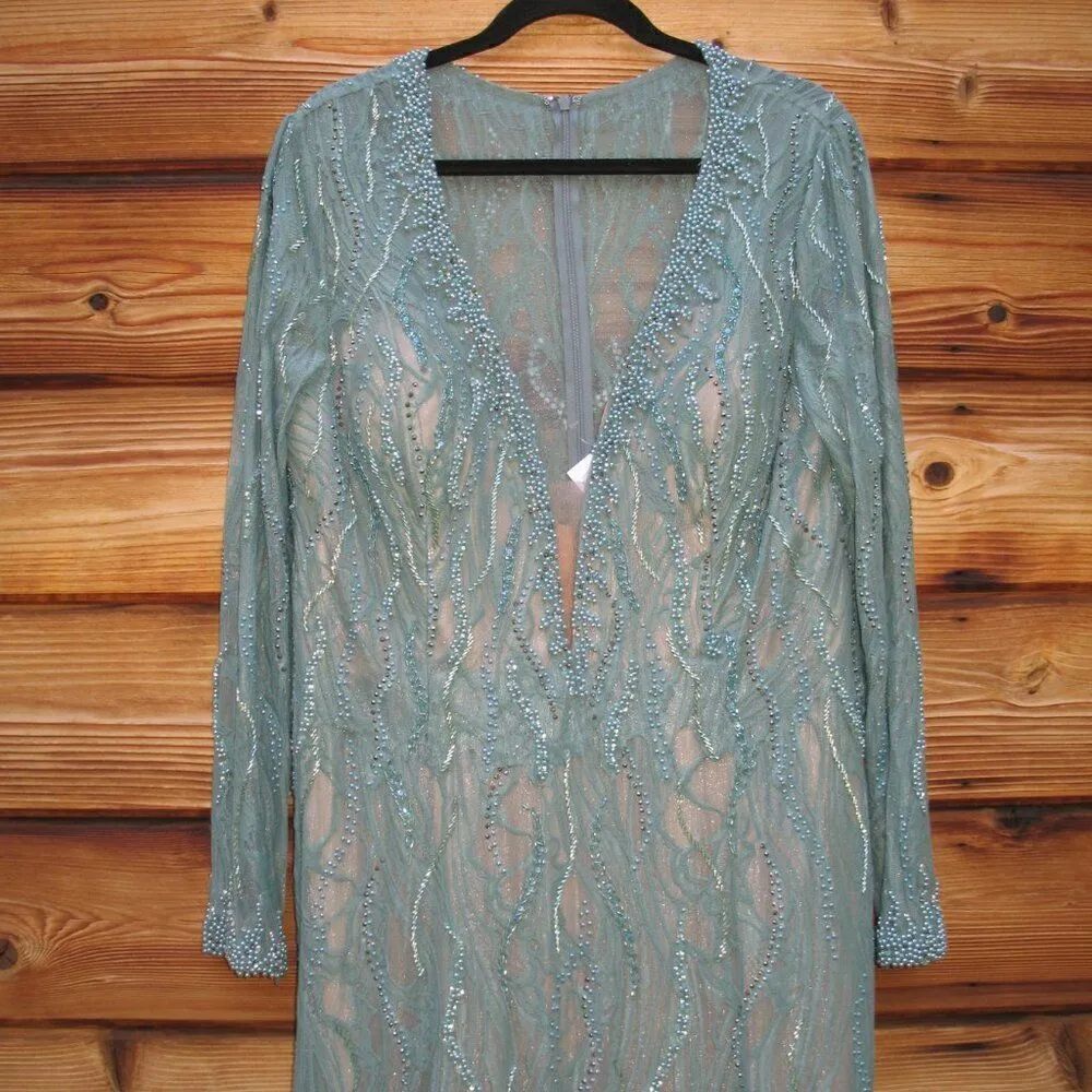 Mac Duggal 79291 Womens BEADED ILLUSION LONG SLEEVE PLUNGE NECK GOWN - Image 8