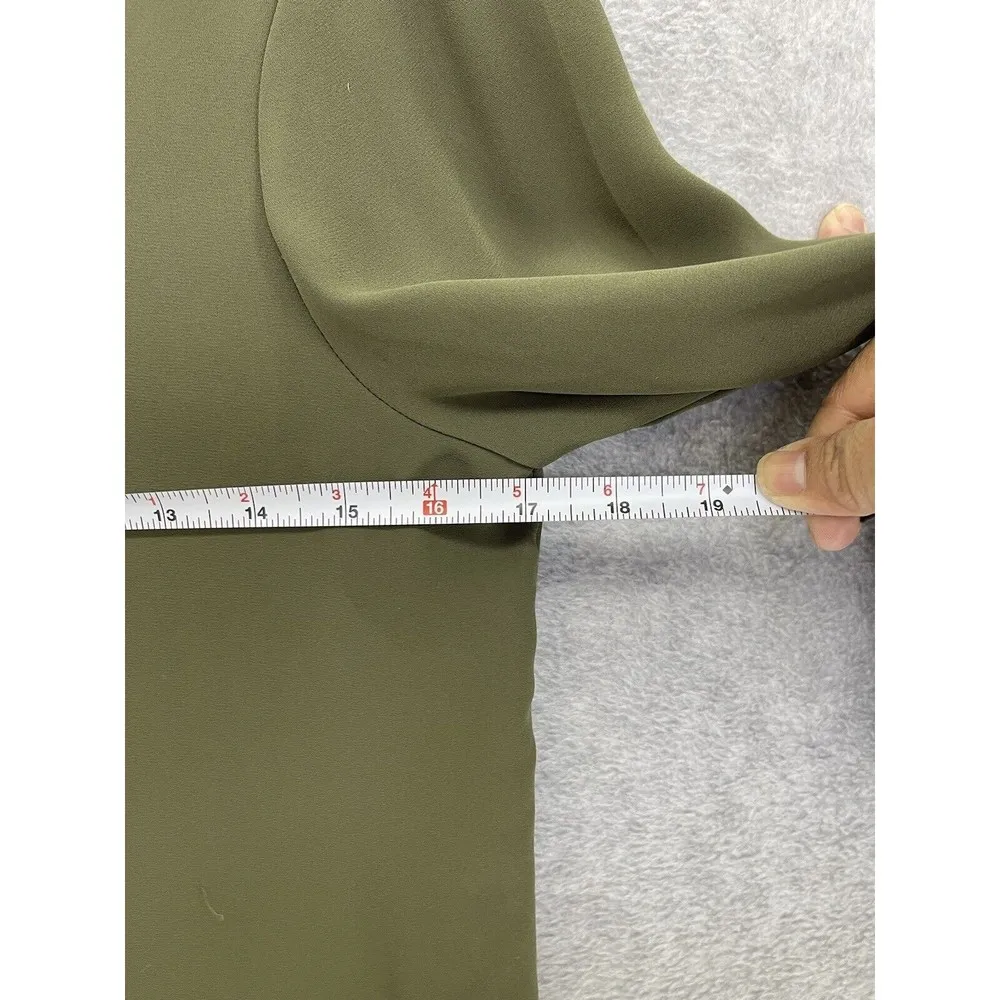 Express Women's Blouse Solid Olive Green Size Small 1/2 Zip 3/4 sleeve - Image 7