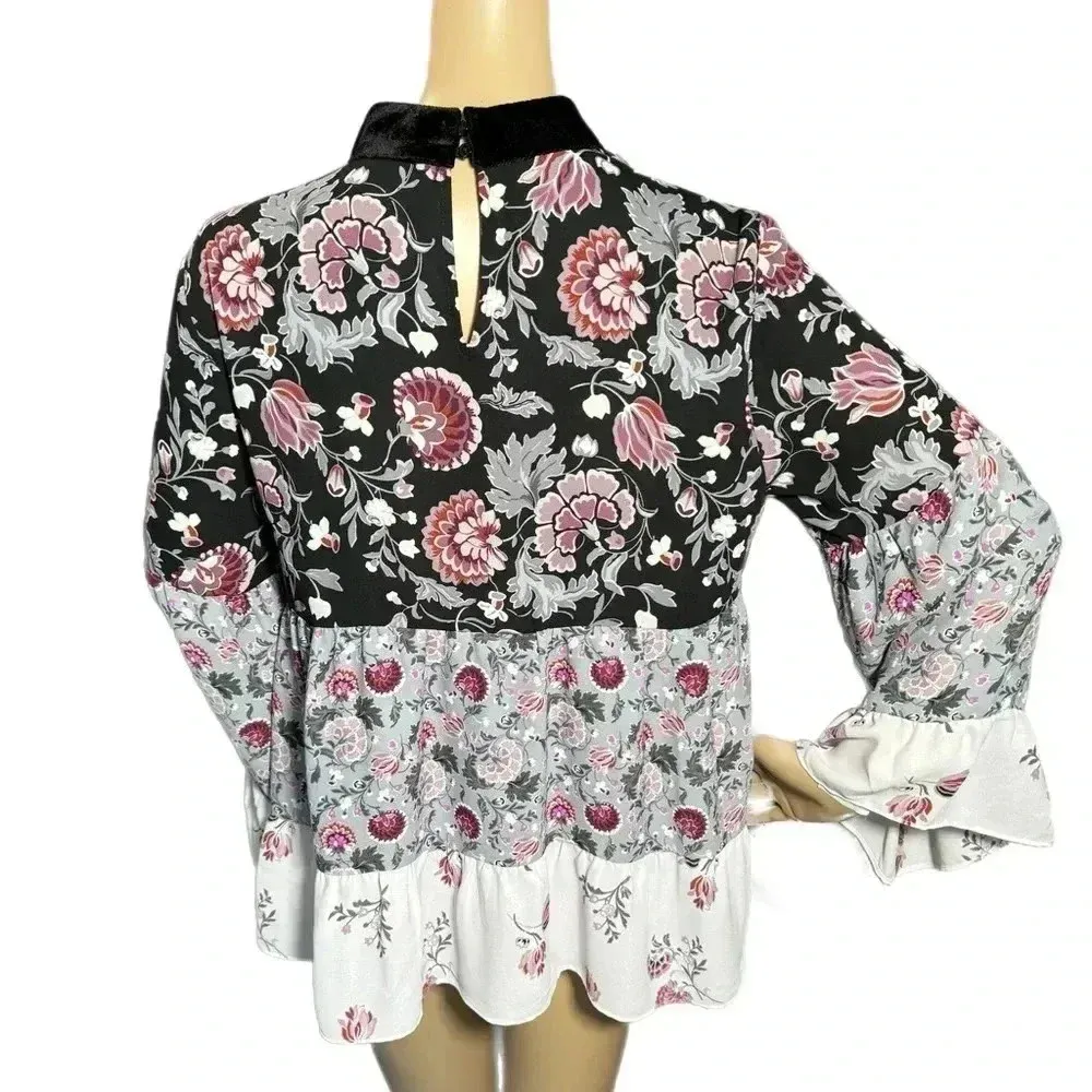 Ann Taylor LOFT Boho Floral Top Womens Small Mixed Print Long Sleeve Blouse - Image 6