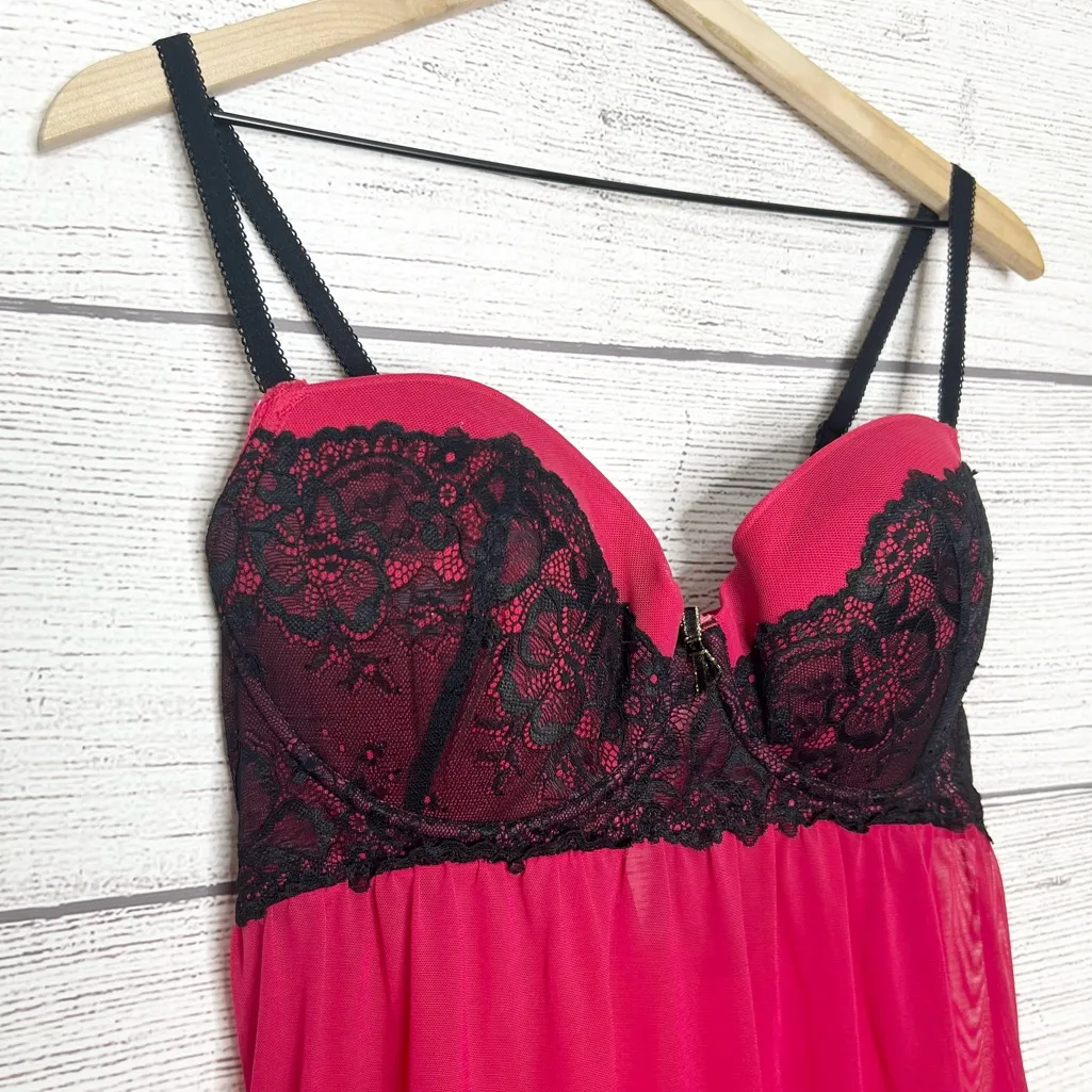 Gilligan & O’Malley Red & Black Lace Babydoll Chemise Sheer Lingerie Size Large - Image 2