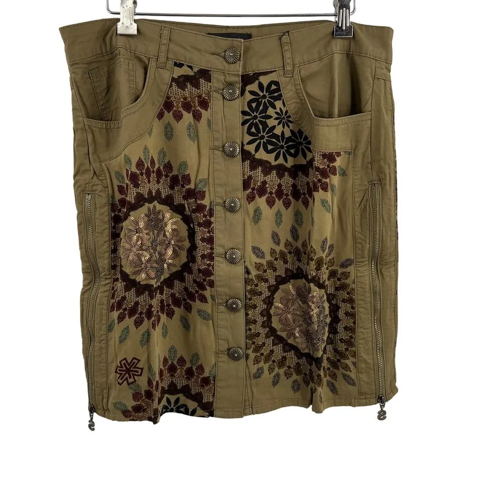 Desigual Mini Skirt Size 8 Zip Detail Button Front Sequin New - Image 2