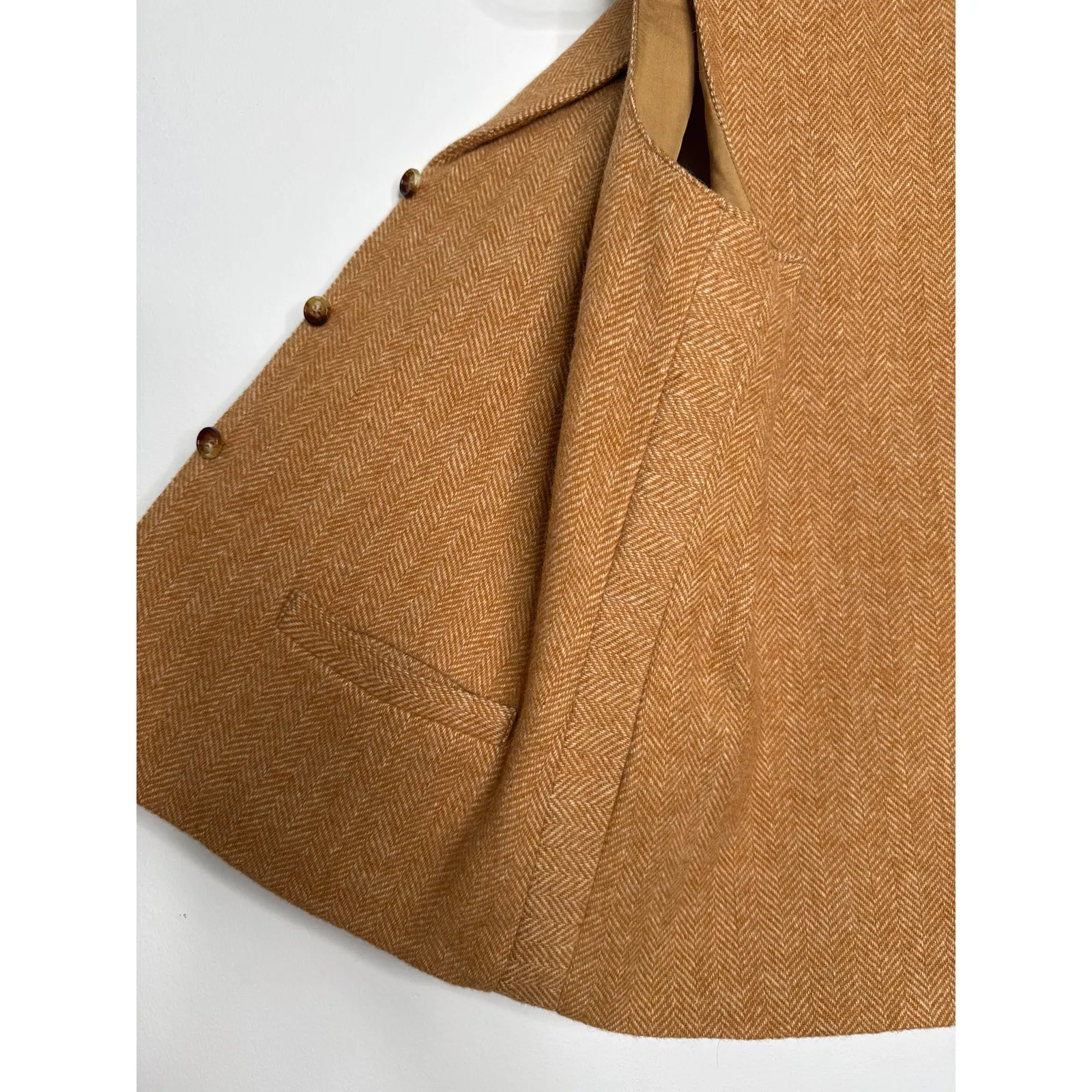 1980s Charlotte Ford II Camel Herringbone Wool Vest & Skirt Set Small - Image 15