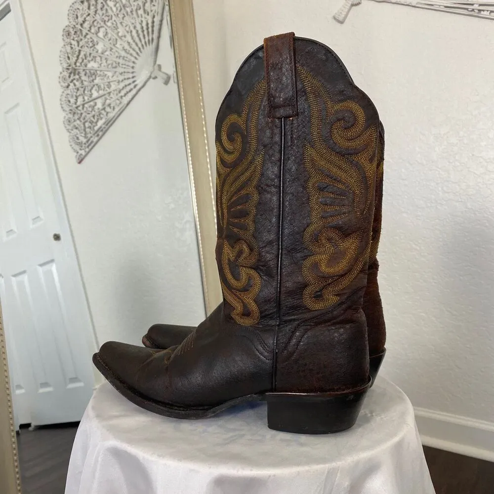 J.B Dillon Vintage Brown Flame Embroidered Leather Western Cowboy Boots US 8 - Image 11