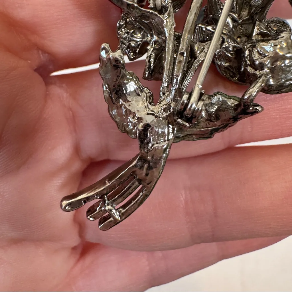 Silver Tone Enamel Rhinestone Flower Bouquet Brooch Vintage Estate Jewelry - Image 3