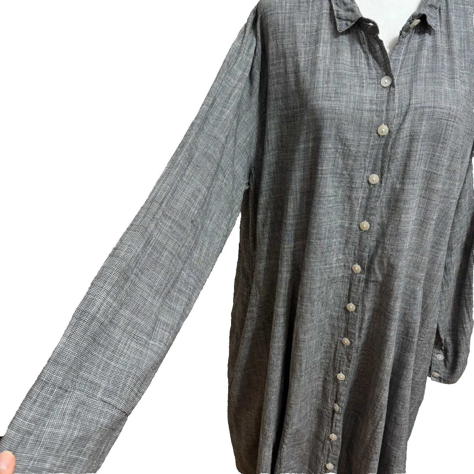 Tulip Shirt Dress XL Black White Plaid Midi Cotton Pockets Lagenlook Minimalist - Image 3