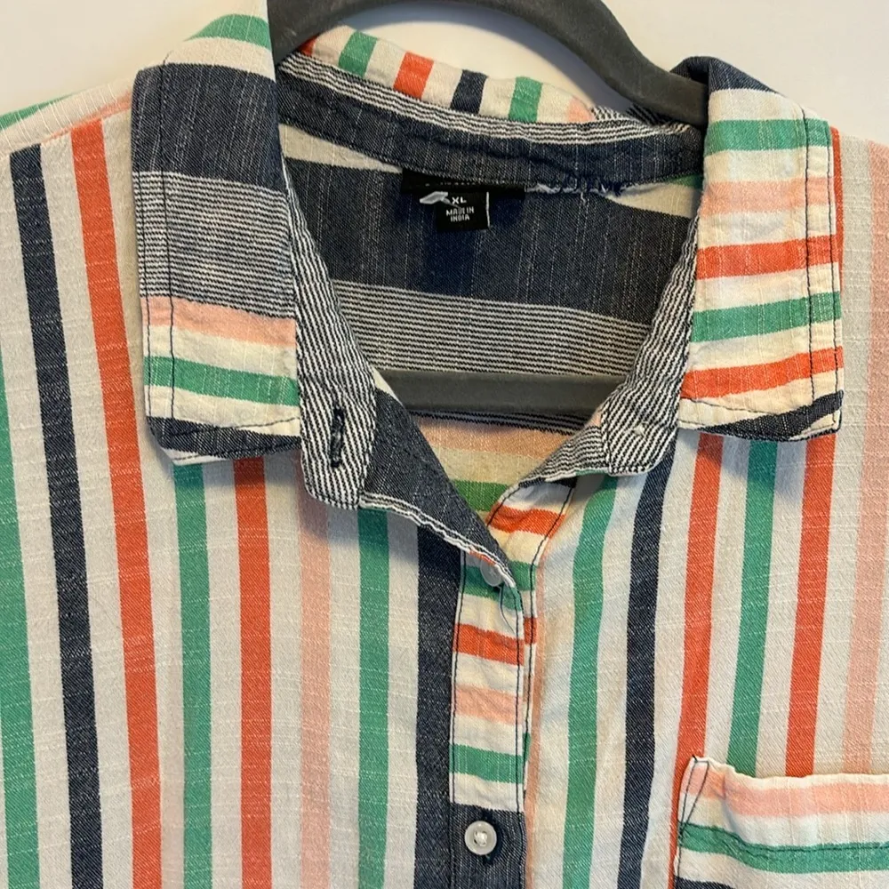 A.N.A BRAND BLUE GREEN PINK STRIPES BUTTON DOWN S/S BUTTON DOWN SIZE XL - Image 4